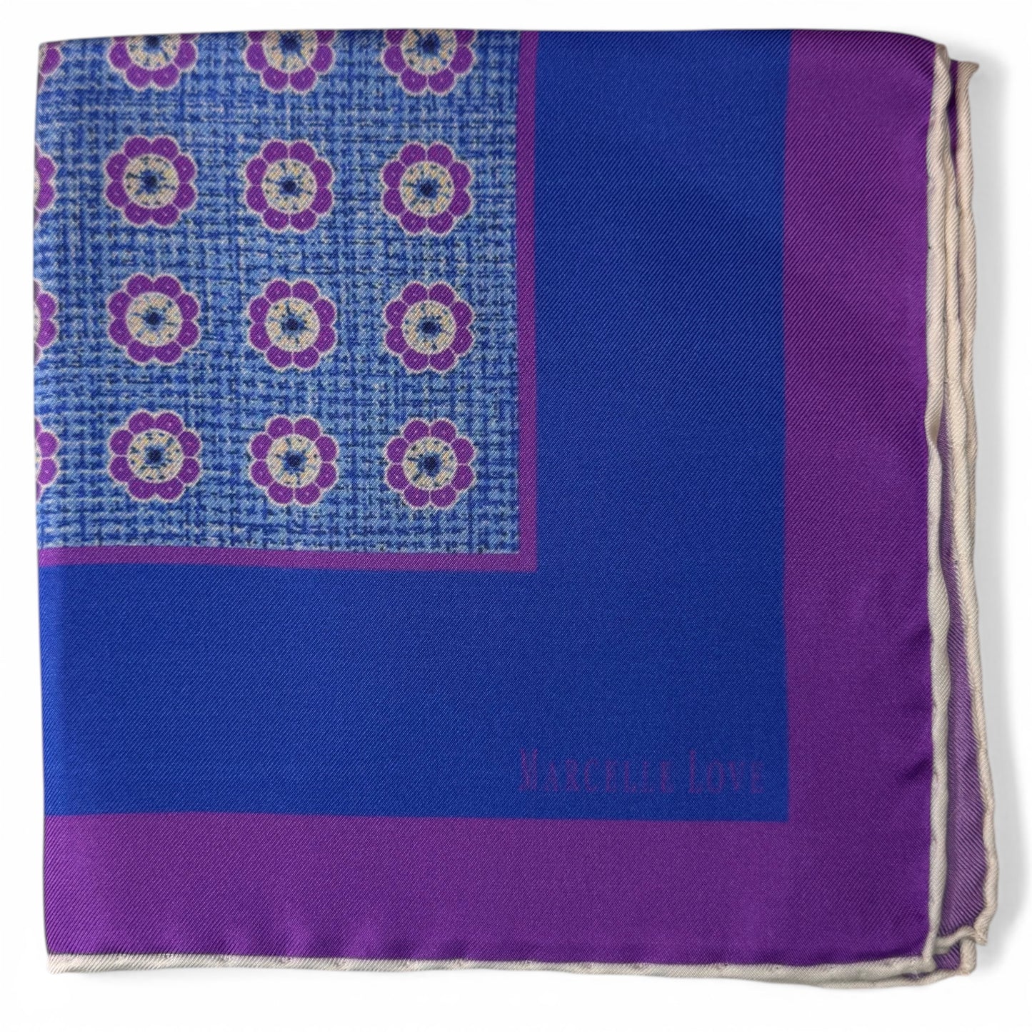 HANDROLLED POCKET SQUARE FLORAL PATTERN - BLUE / PURPLE