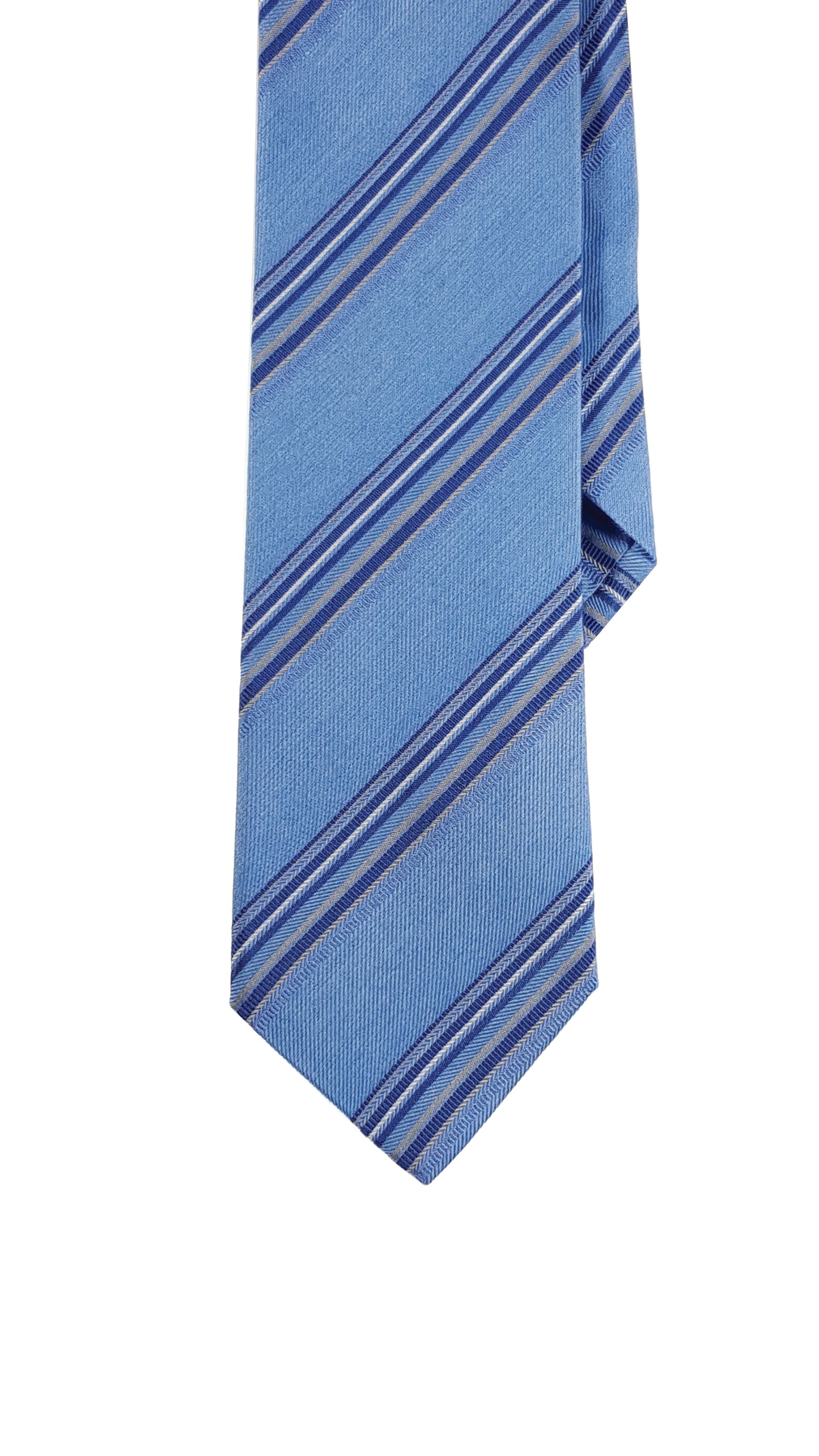 Sky blue modern silk tie multi-blue and white stripes.