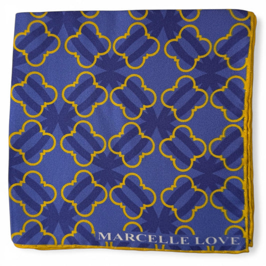 HANDROLLED POCKET FLORAL PATTERN - BLUE / GOLD