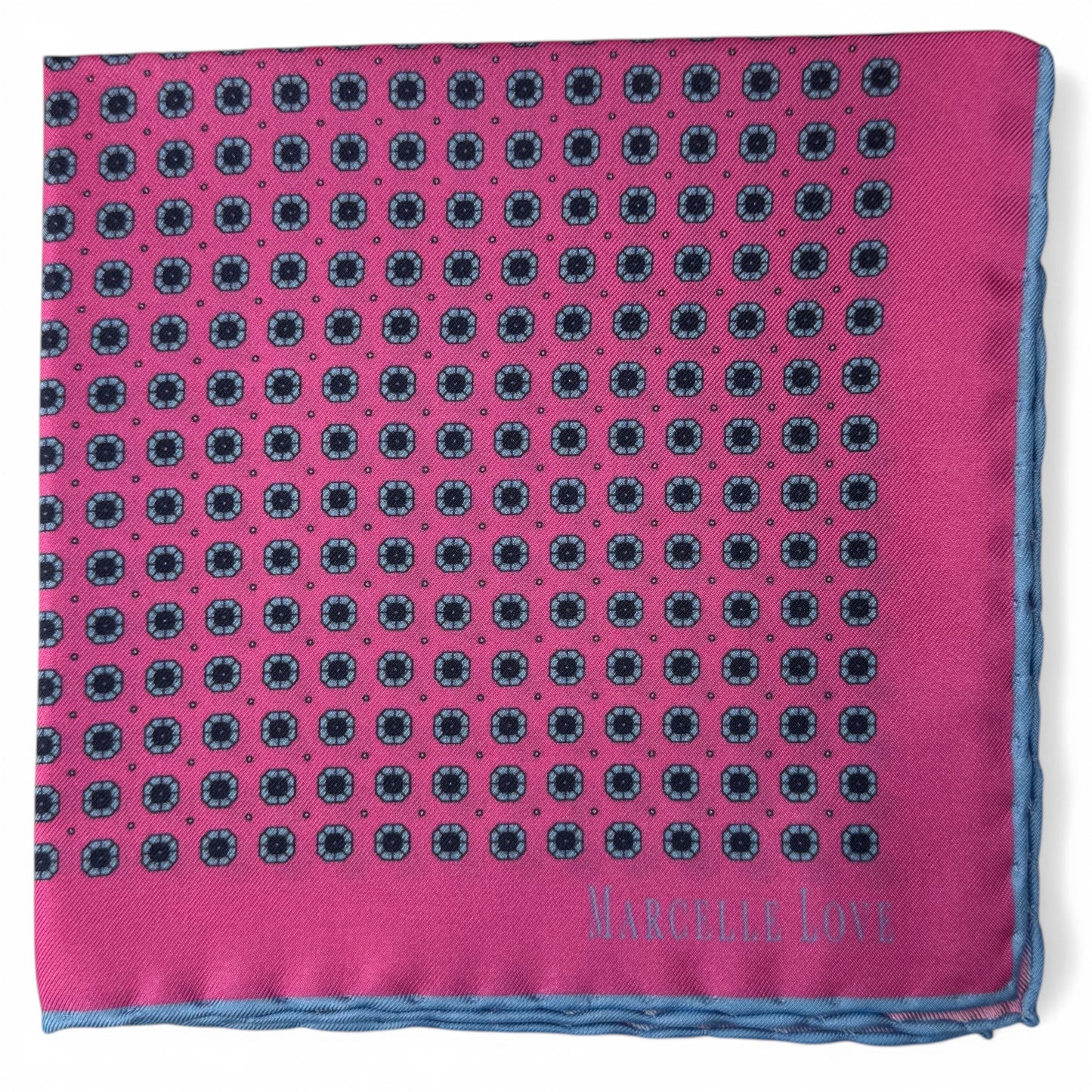 HANDROLLED POCKET SQUARE FLORAL PRINT - PINK / BLUE / SKY BLUE