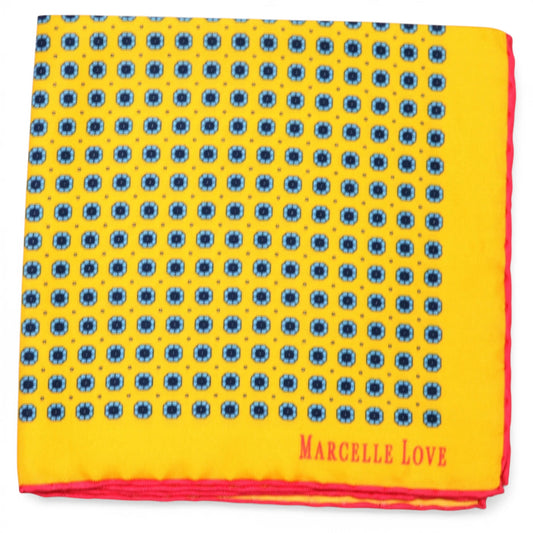 HANDROLLED POCKET FLORAL PATTERN PRINT - YELLOW / RED / BLUE