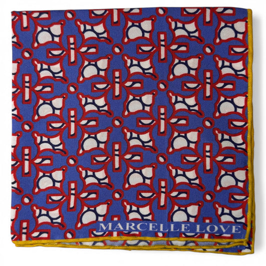 HANDROLLED POCKET FLORAL PATTERN PRINT - RED / BLUE / WHITE