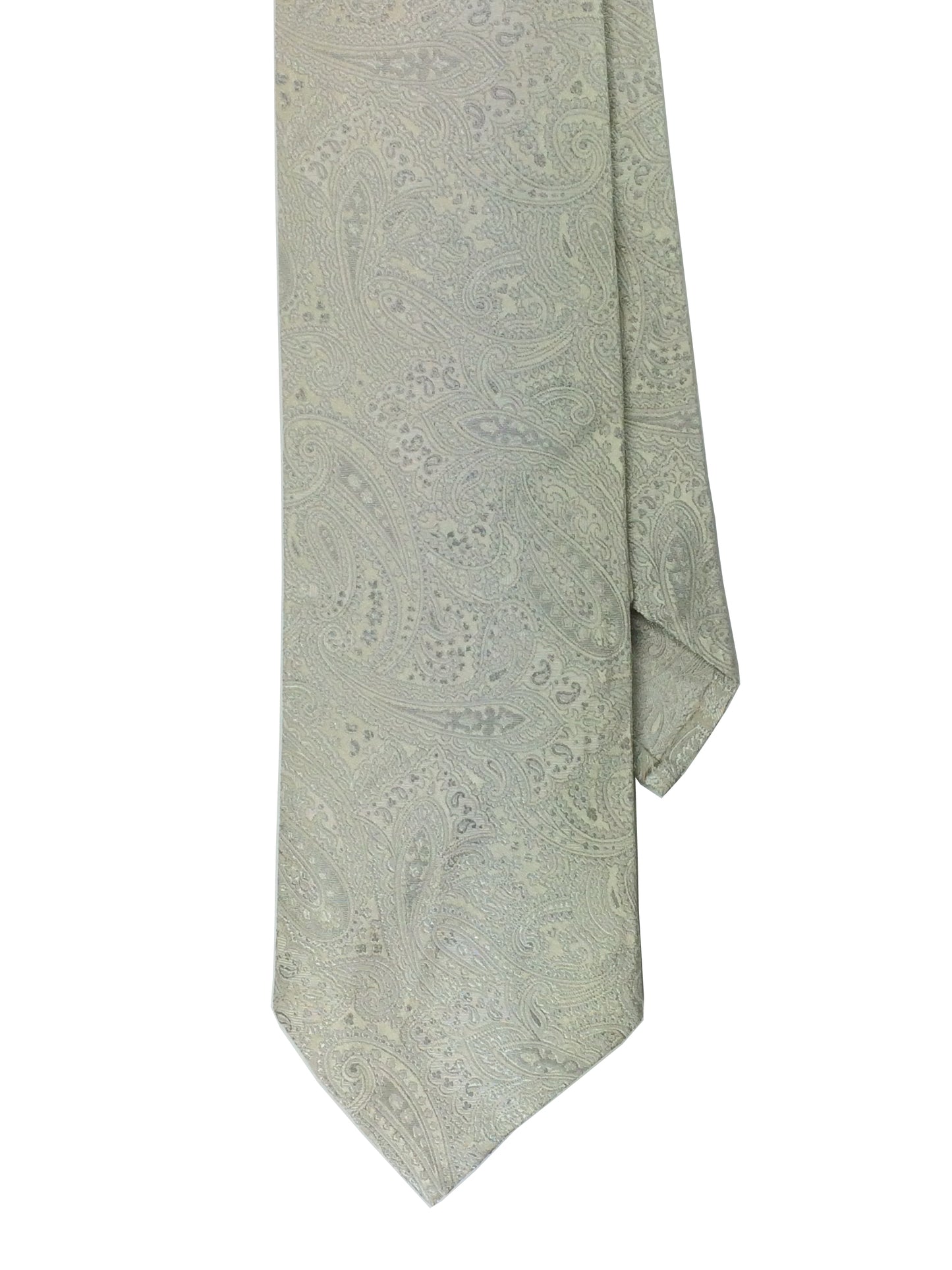 A egg shell  paisley pattern 7-fold necktie.