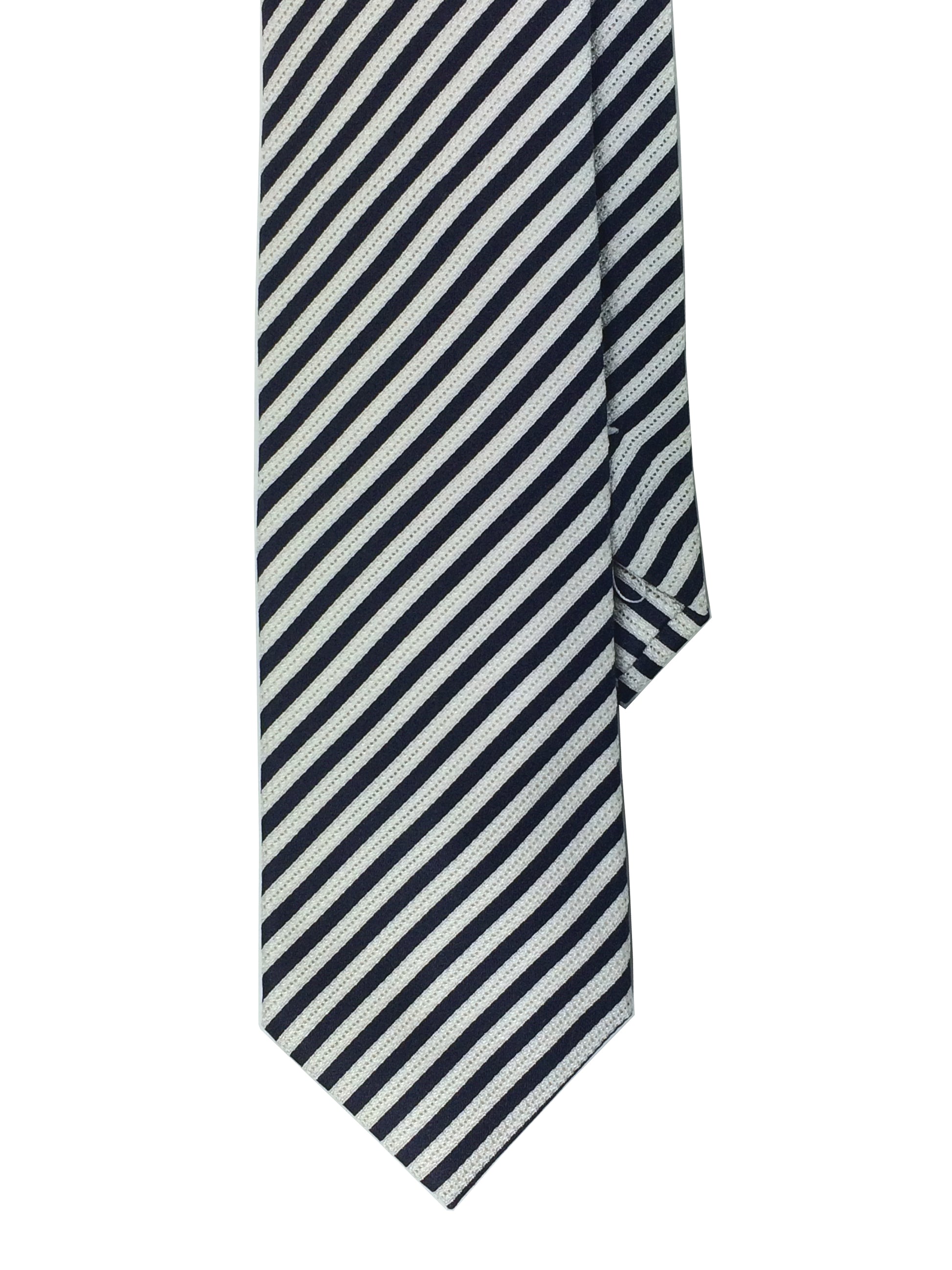 Black and white woven silk stripe tie