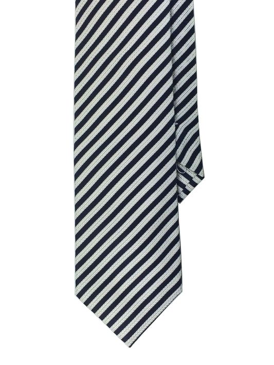 Black and white woven silk stripe tie