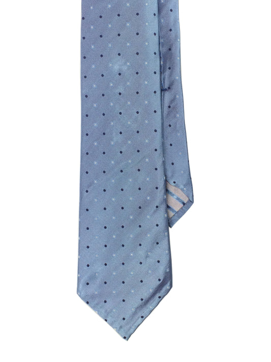 Light blue with dot pattern 7-fold necktie.