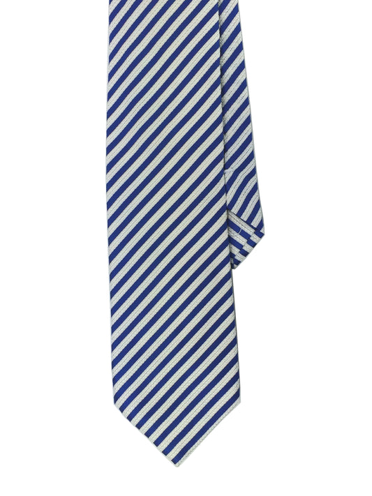 Navy Blue and white woven silk stripe tie