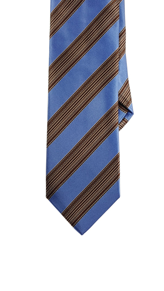 Pink modern silk tie navy blue stripes.