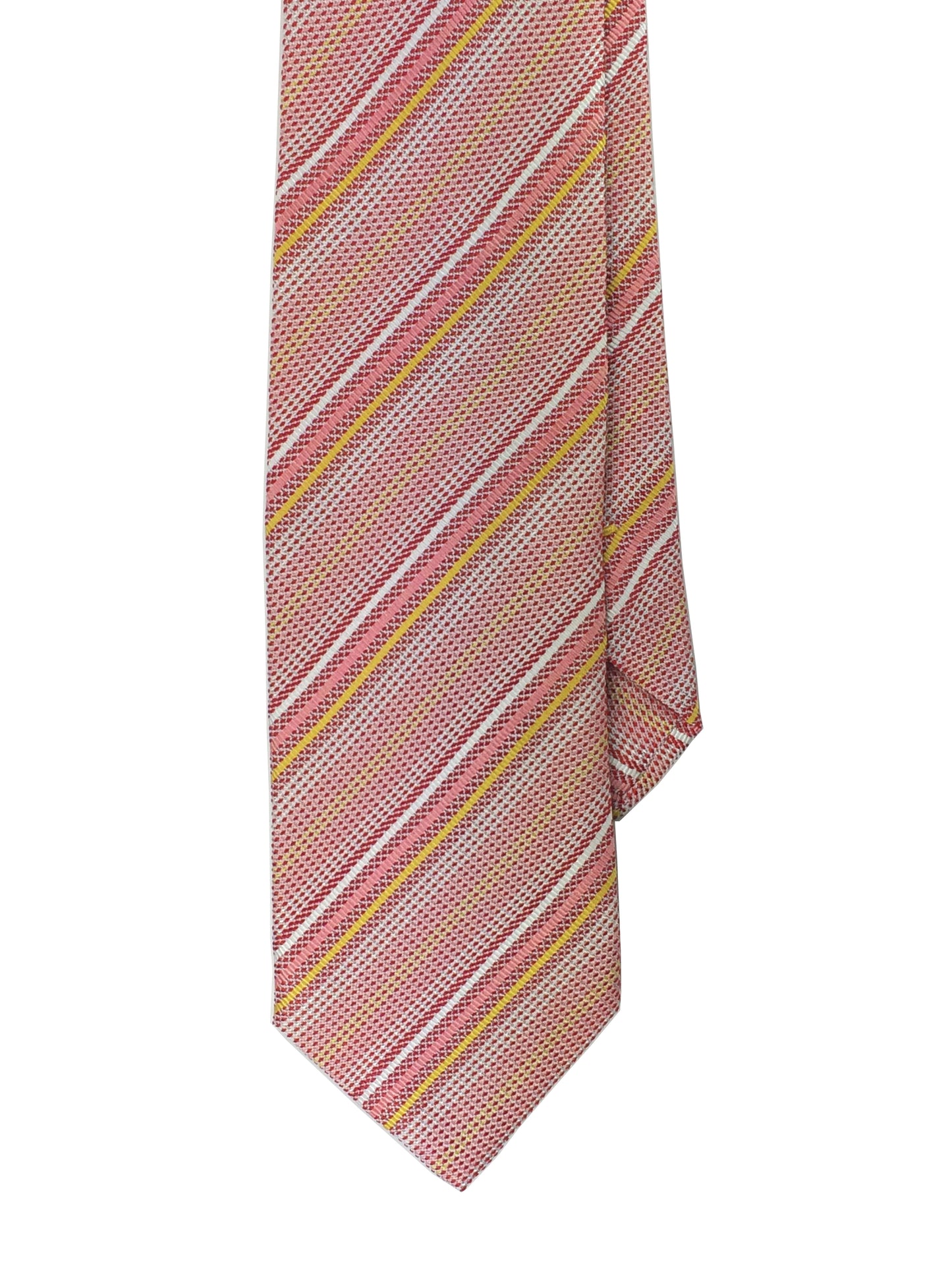 Pink, white and yellow woven silk stripe tie
