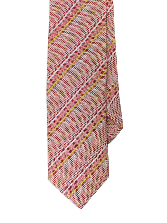 Pink, white and yellow woven silk stripe tie