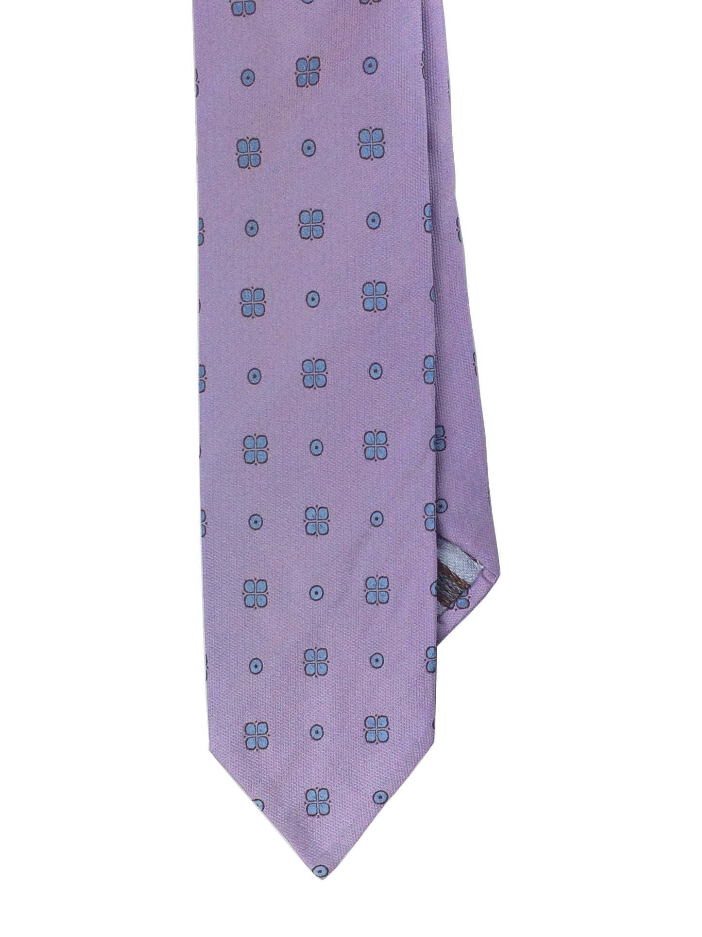 Pink with floral dot pattern 7-fold necktie.