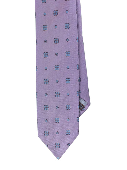 Pink with floral dot pattern 7-fold necktie.