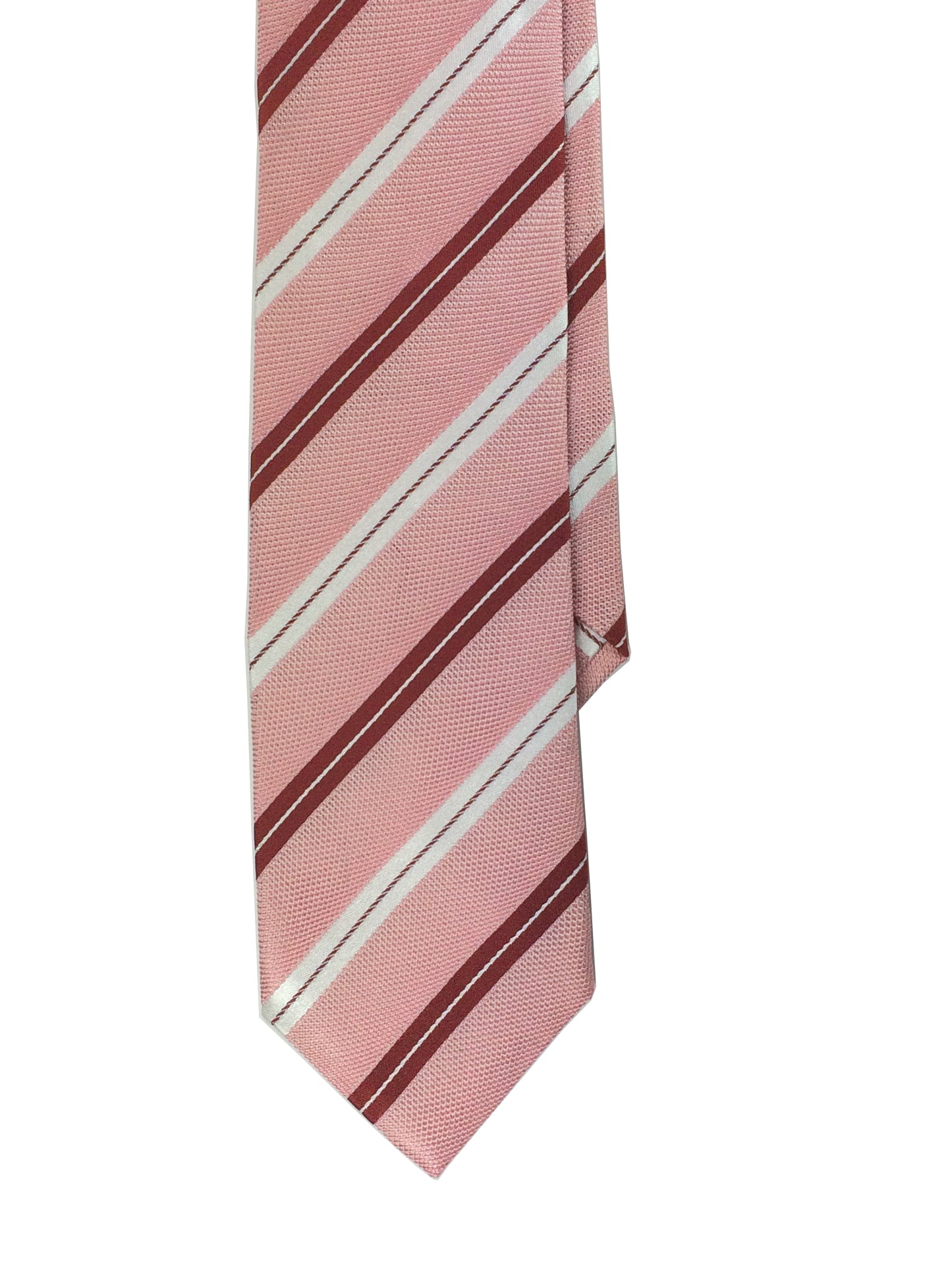Pink with red and white woven silk stripe tie
