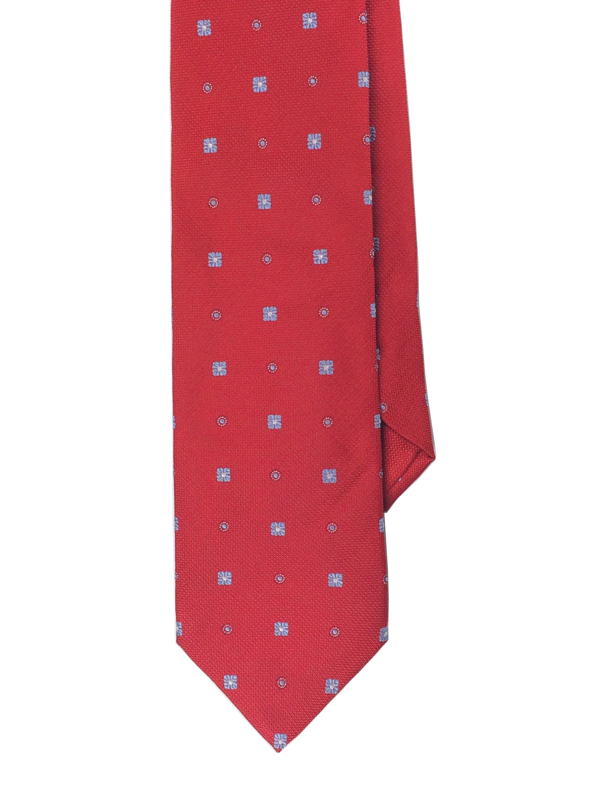 Red with blue dotted modern woven silk tie.