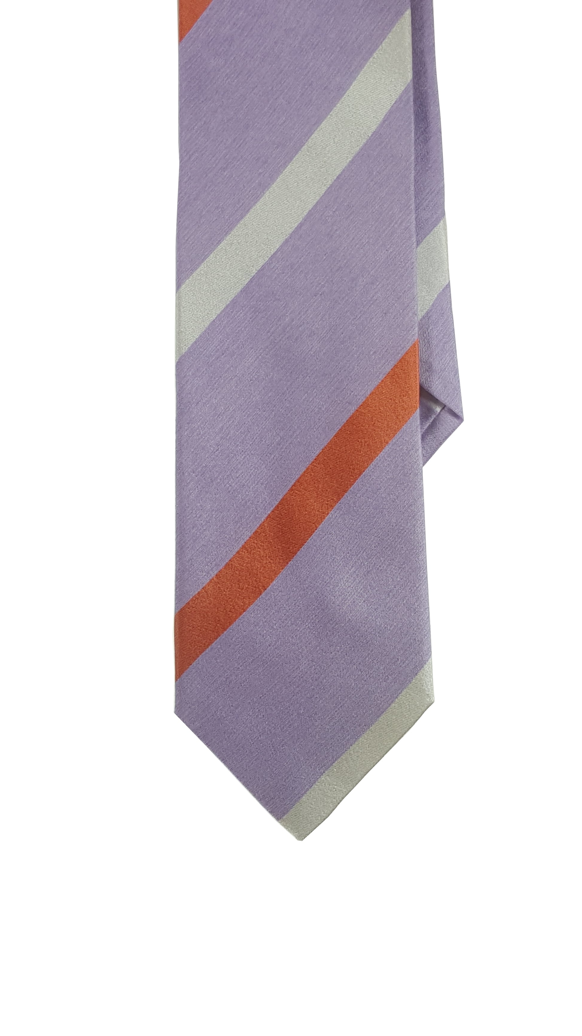 Sky blue modern silk tie with blue and tan stripes.