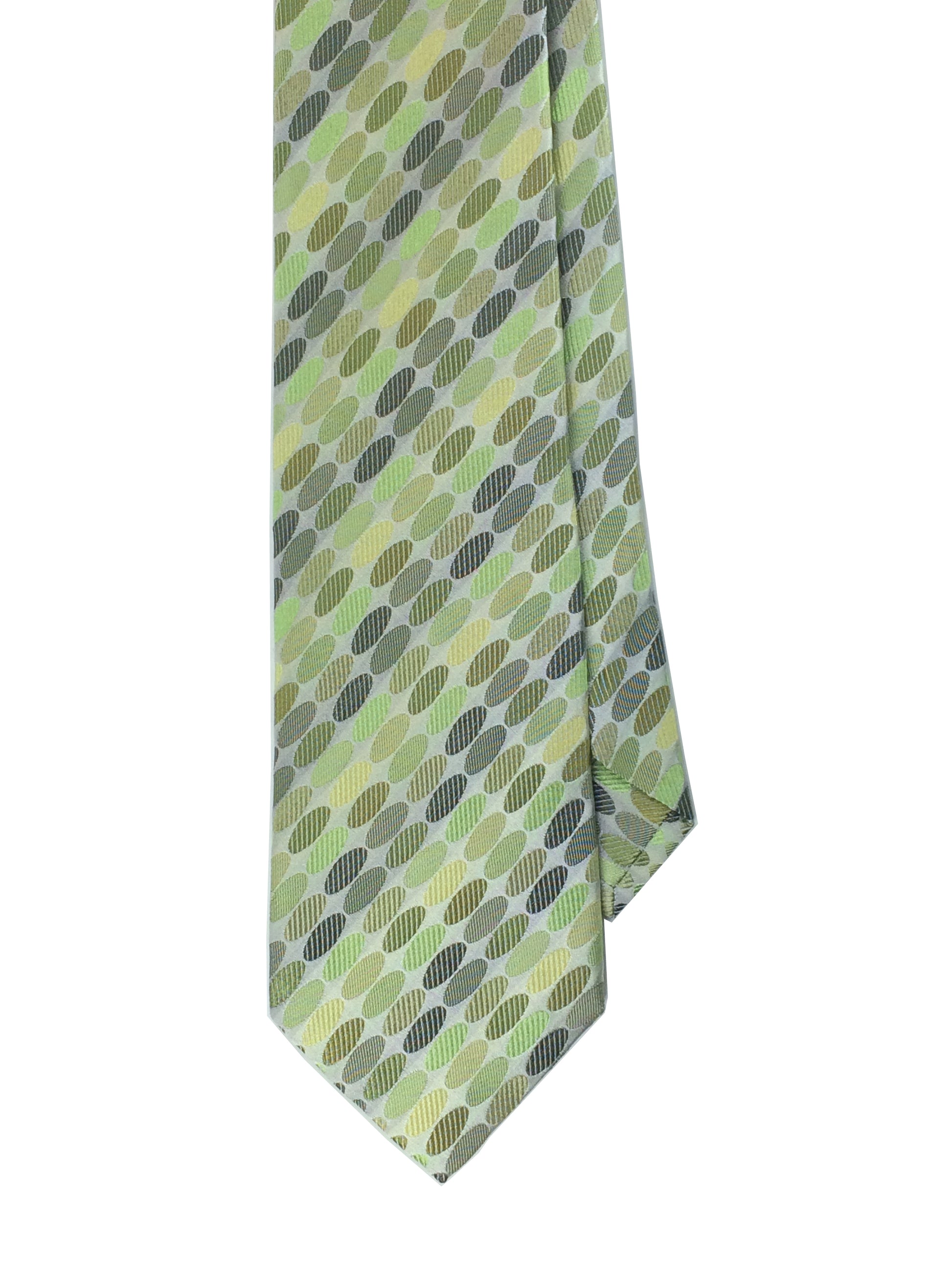 Tan woven silk tie with oval shape pattern 