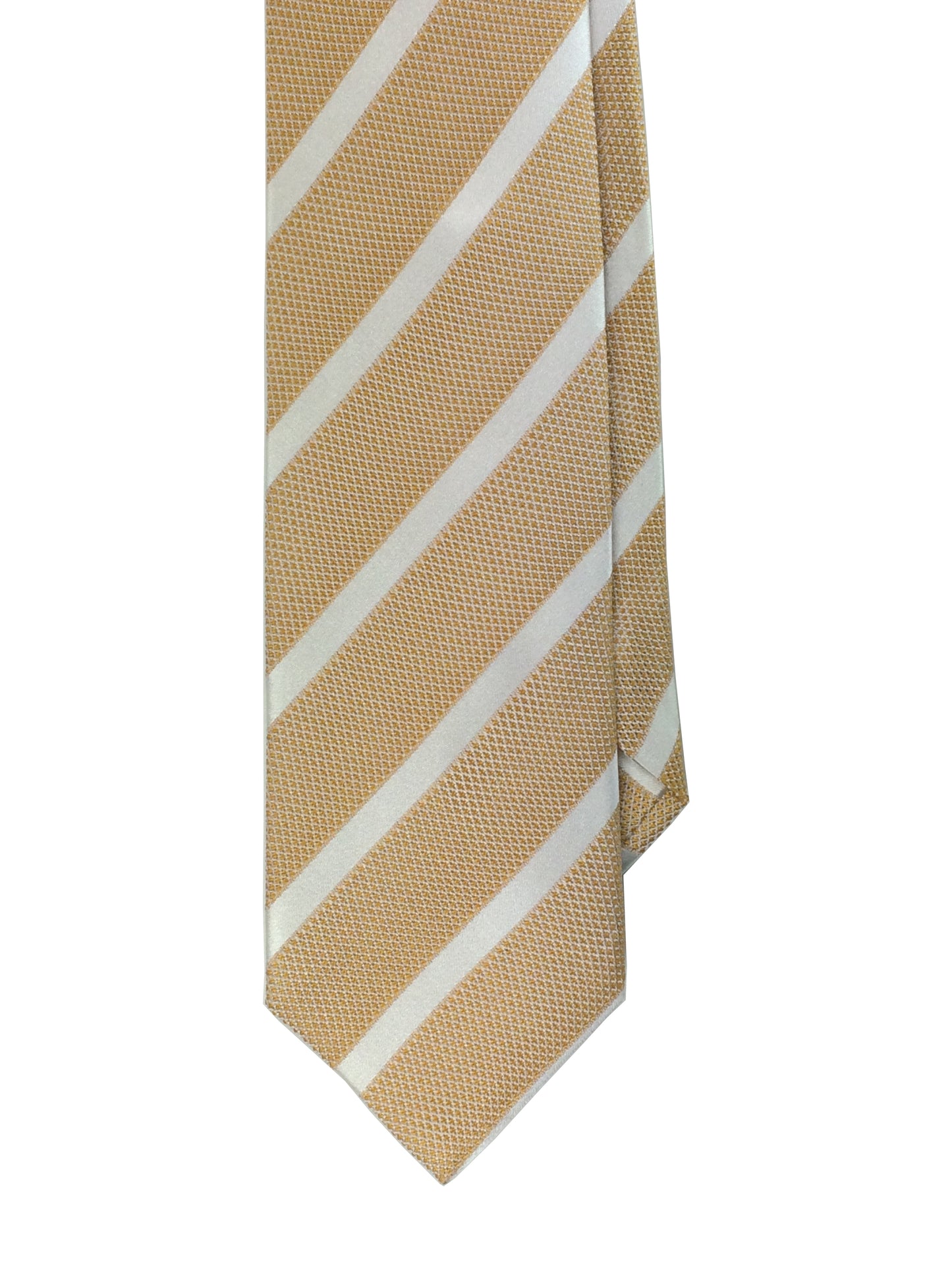 Yellow and white woven silk stripe tie