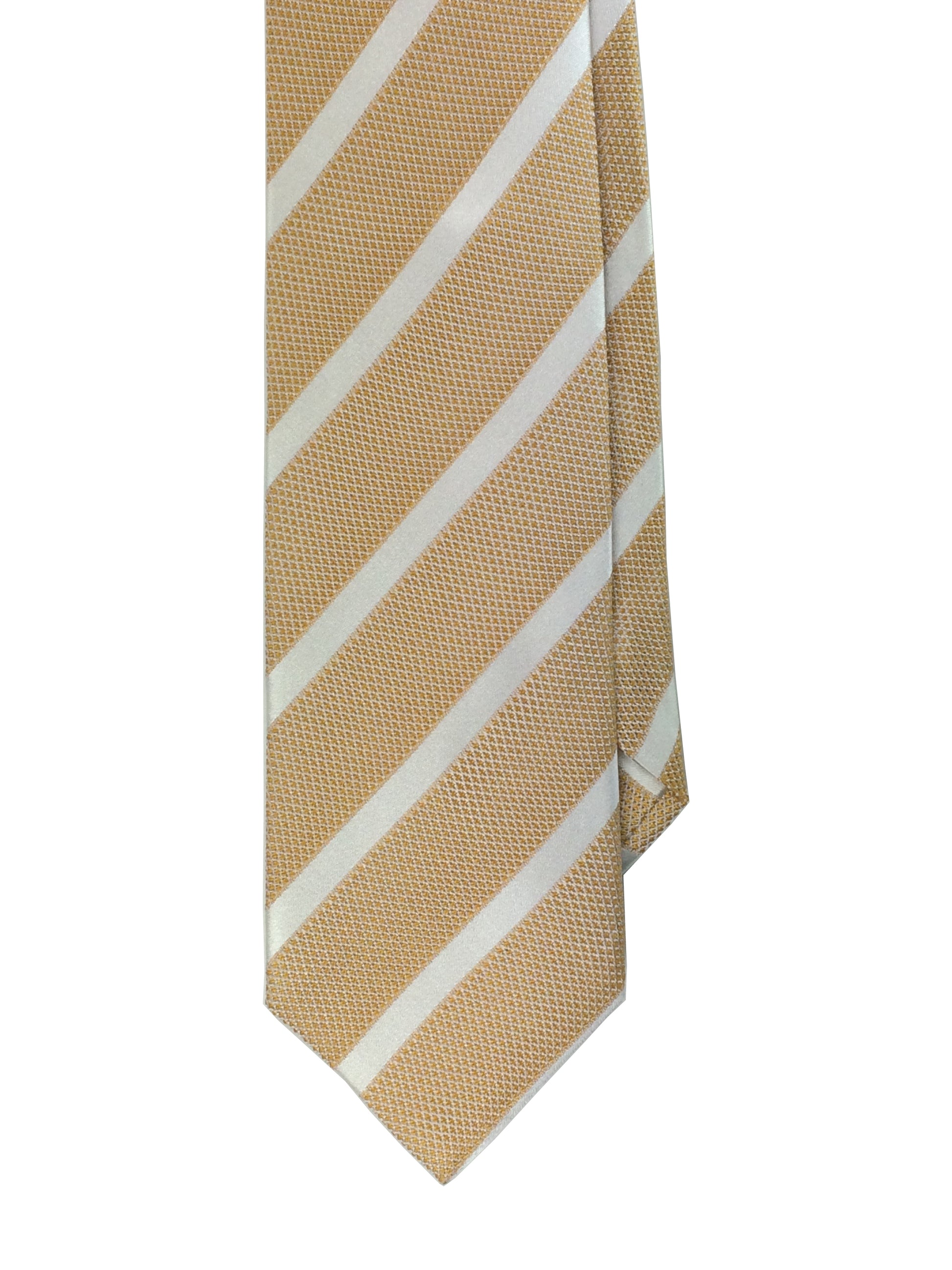 Yellow and white woven silk stripe tie